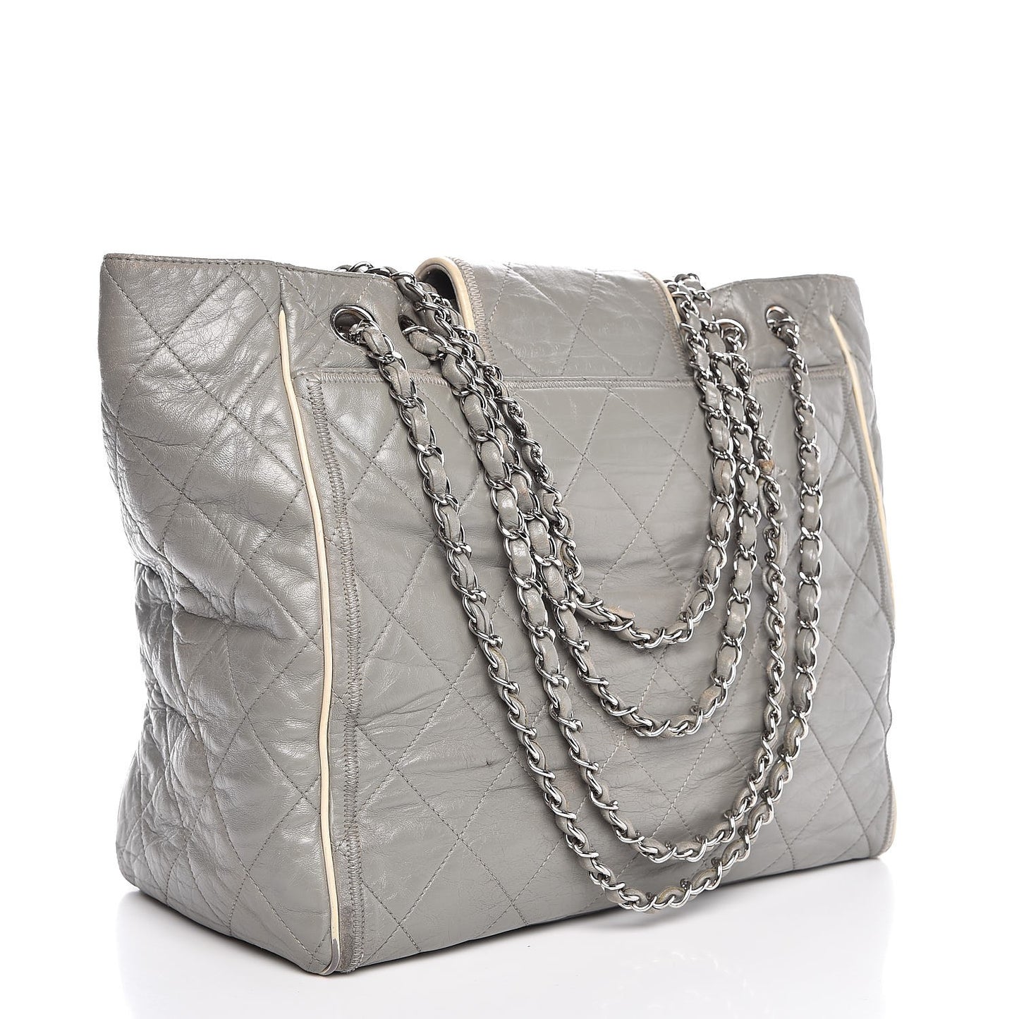 Glazed Lambskin Quilted Large North South Tote Grey