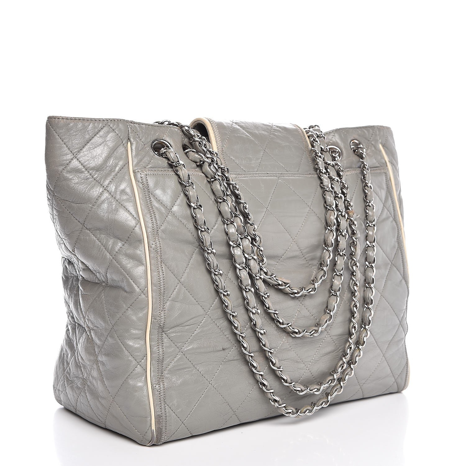 Chanel Glazed Lambskin Quilted Large North South Tote Grey 3 of 15