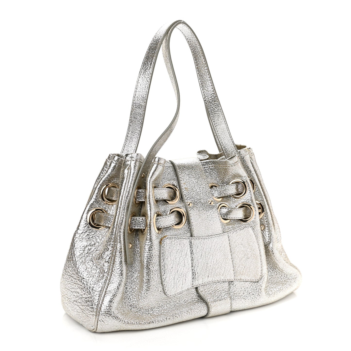 Metallic Calfskin Riki Bag Silver