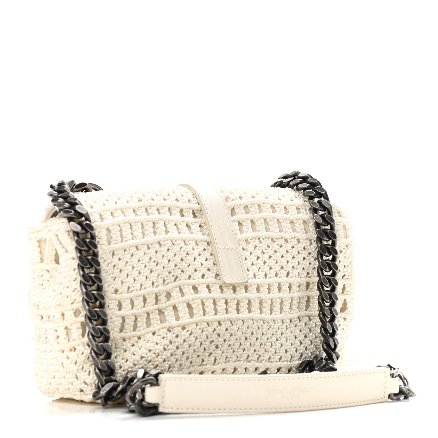 Calfskin Crochet Baby Monogram Chain Satchel White