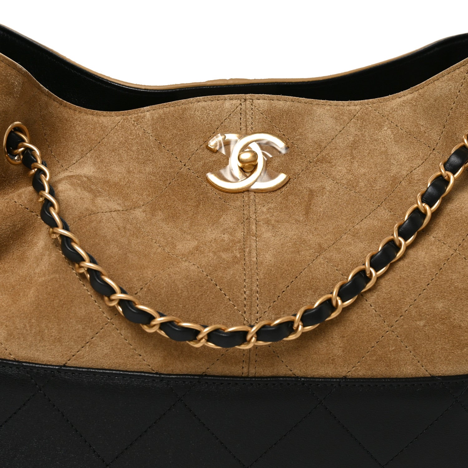 Chanel Suede Calfskin Shiny Lambskin Quilted Small Coco Base Shopping Bag Beige Black 8 of 10