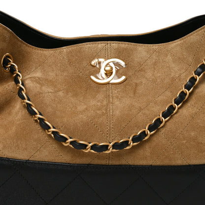 Chanel Suede Calfskin Shiny Lambskin Quilted Small Coco Base Shopping Bag Beige Black 8 of 10