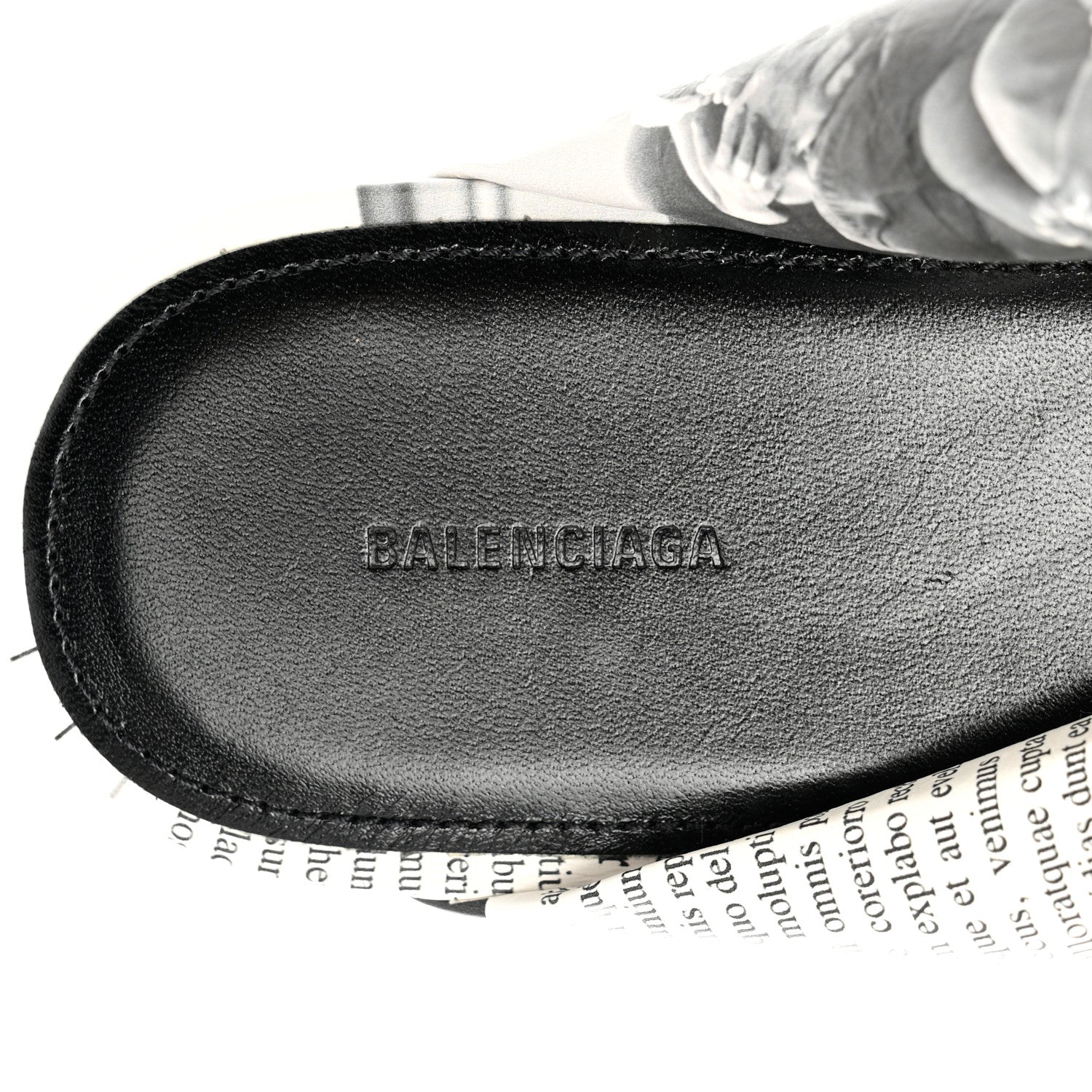 Balenciaga Calfskin Happy News Printed Drapy Slide Sandals 38.5 Black 7 of 10