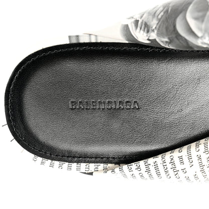 Balenciaga Calfskin Happy News Printed Drapy Slide Sandals 38.5 Black 7 of 10