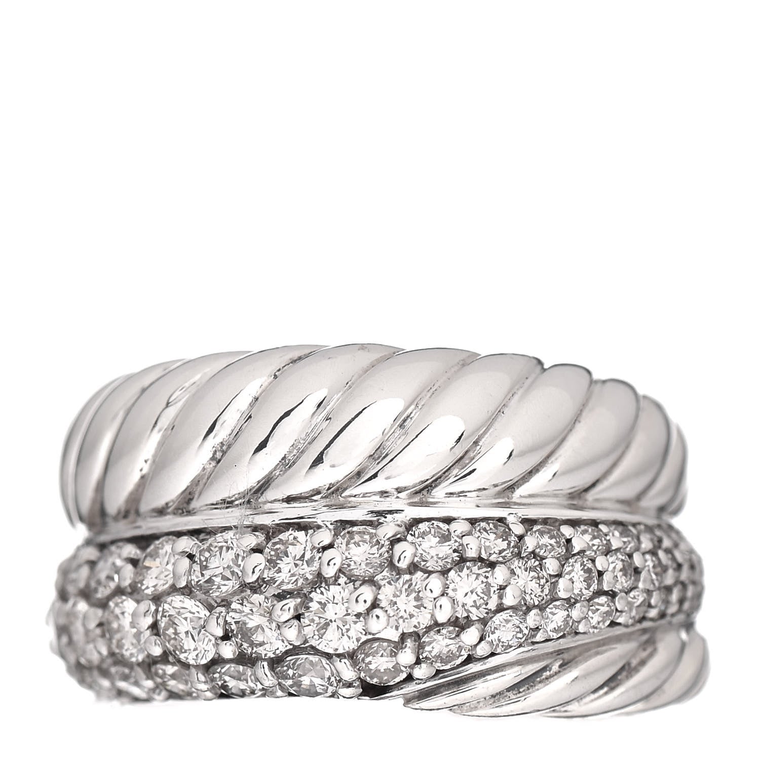 David Yurman Sterling Silver Diamond Thoroughbred Cable Wrap Ring 54 7 1 of 5