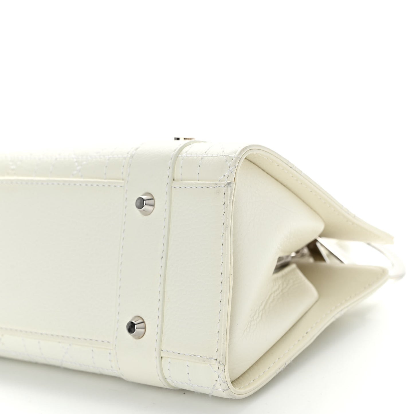 Calfskin Cannage Stitched Small East West Lady Dior White
