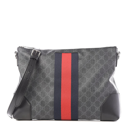 Gucci Soft GG Supreme Monogram Appia Calfskin Web East West Messenger Bag Black Grey 1 of 8