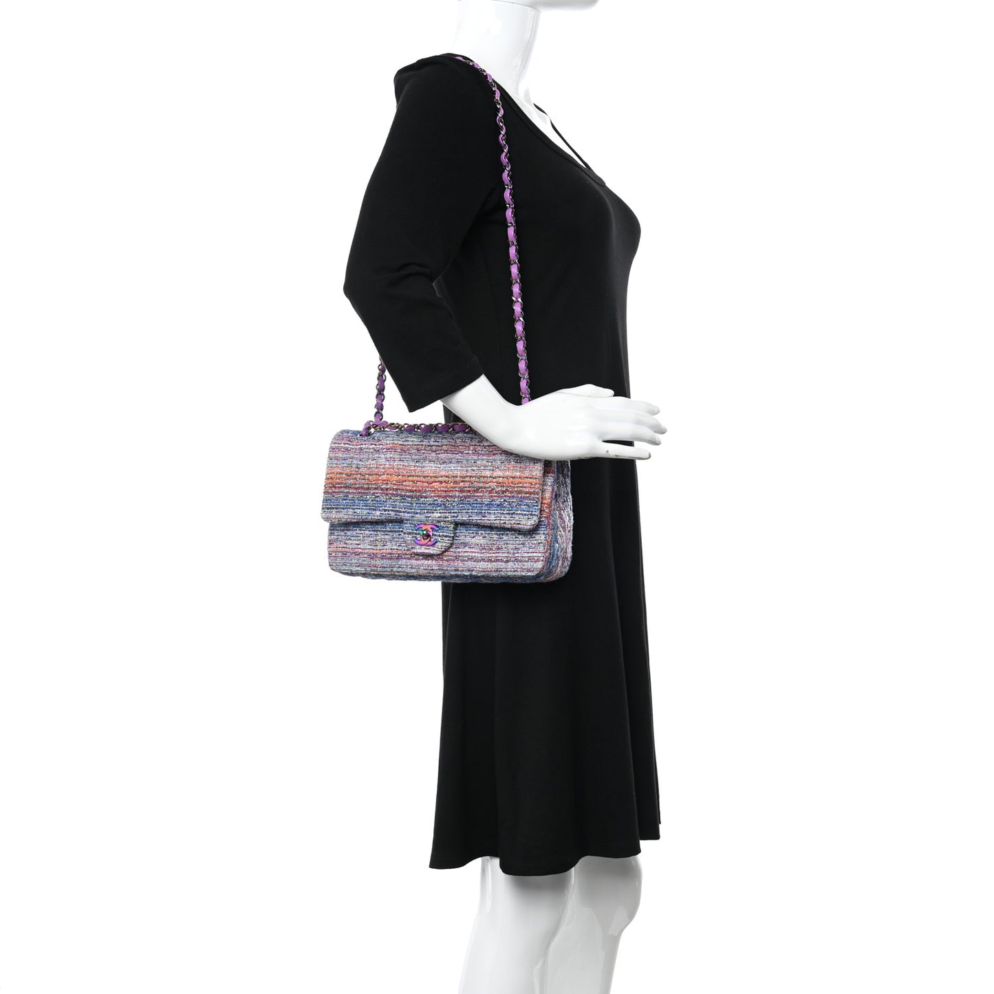 Tweed Quilted Medium Double Flap Blue Pink Orange