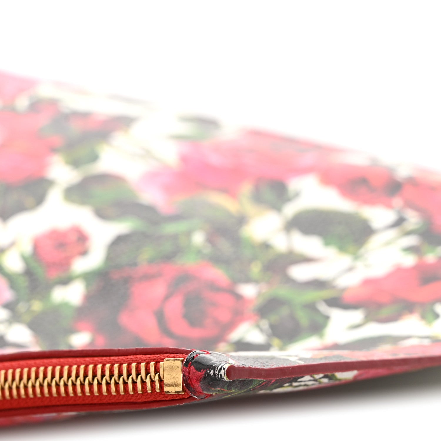 Dolce & Gabbana Calfskin Rose Print Zip Pouch Red Multicolor 9 of 9
