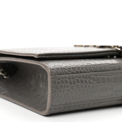 Saint Laurent Calfskin Crocodile Embossed Medium Classic Monogram Kate Tassel Satchel Fog 9 of 10