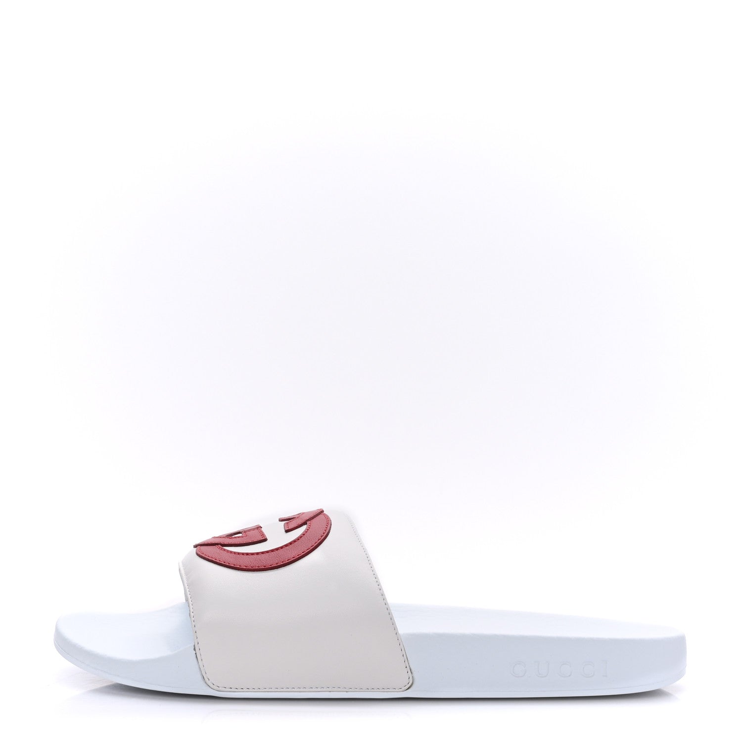Gucci Nappa Miro Soft Calfskin Womens Interlocking G Slide Sandals 41 Great White Hibiscus Red 1 of 6