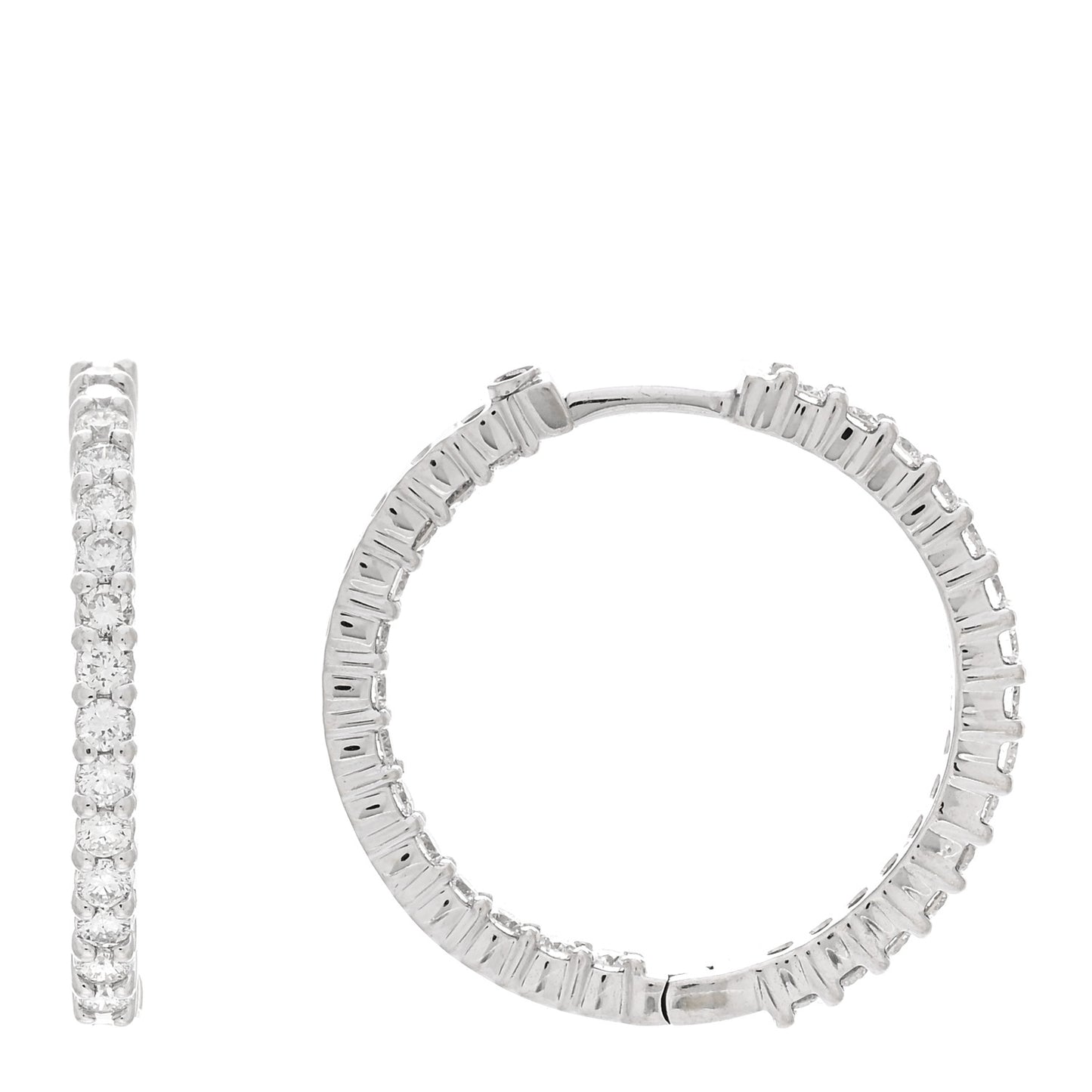 18K White Gold Diamond 1.53ctw Small Inside Outside Hoop Earrings
