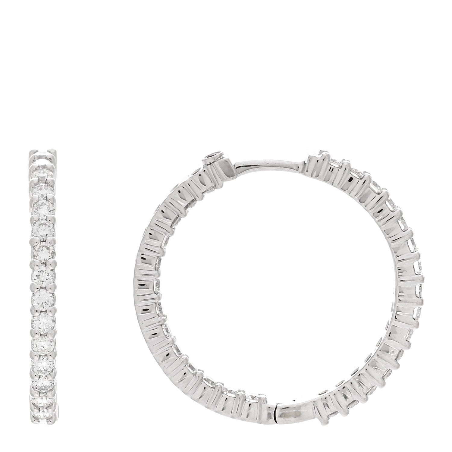 Roberto Coin 18K White Gold Diamond 1.53ctw Small Inside Outside Hoop Earrings 1 of 4