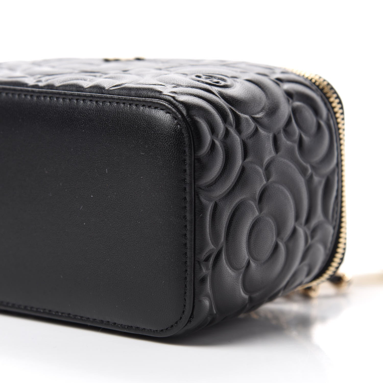 Chanel Lambskin Camellia Embossed Small Vanity Case With Chain Black 7 of 11