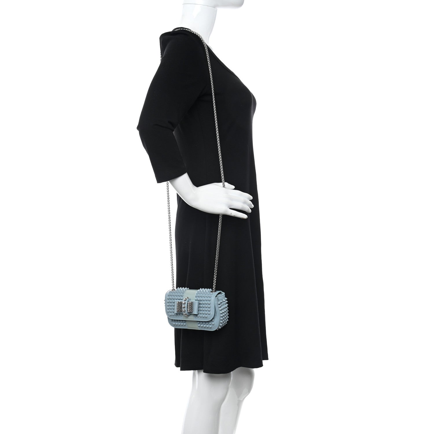 Christian Louboutin Calfskin Spikes Sweety Charity Shoulder Bag Blue 2 of 8