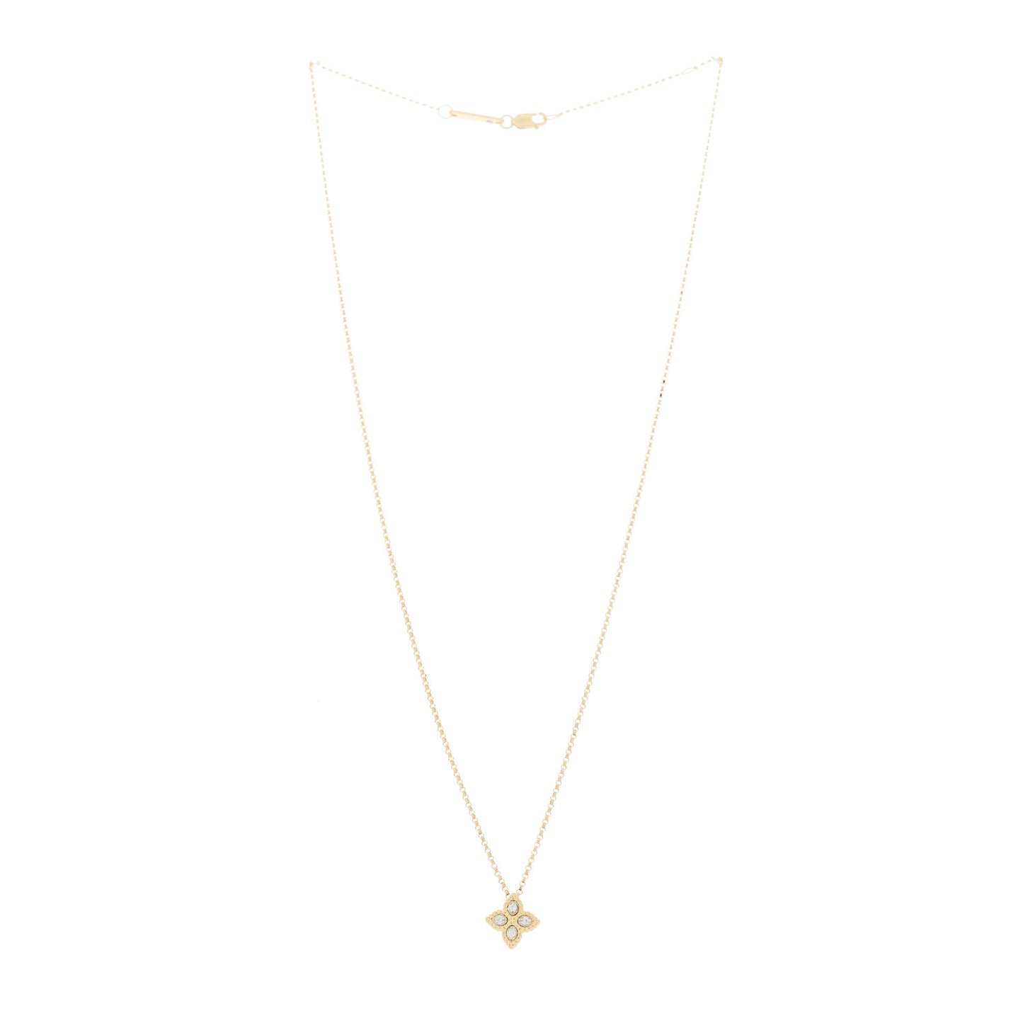 18K Yellow White Gold Diamond Small Princess Flower Pendant Necklace