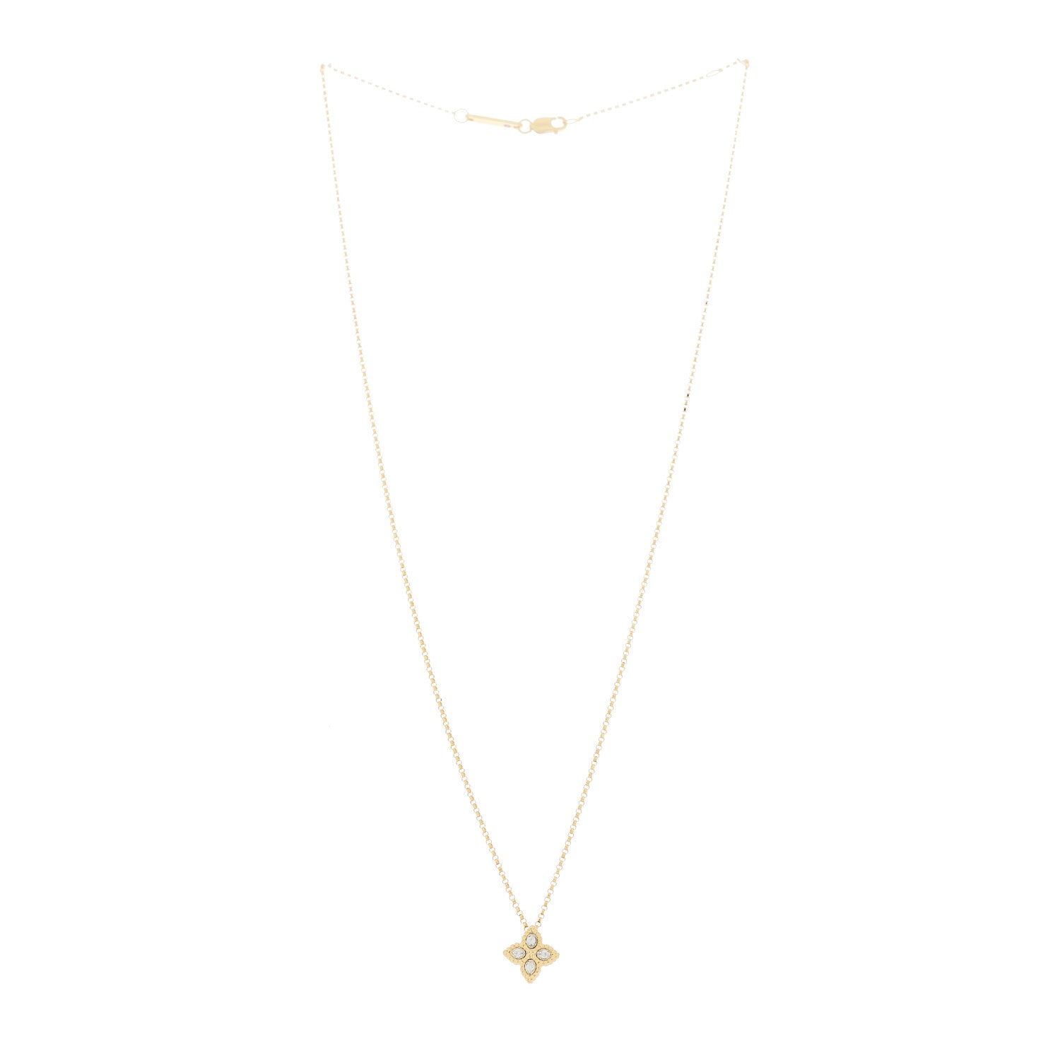 Roberto Coin 18K Yellow White Gold Diamond Small Princess Flower Pendant Necklace 3 of 5