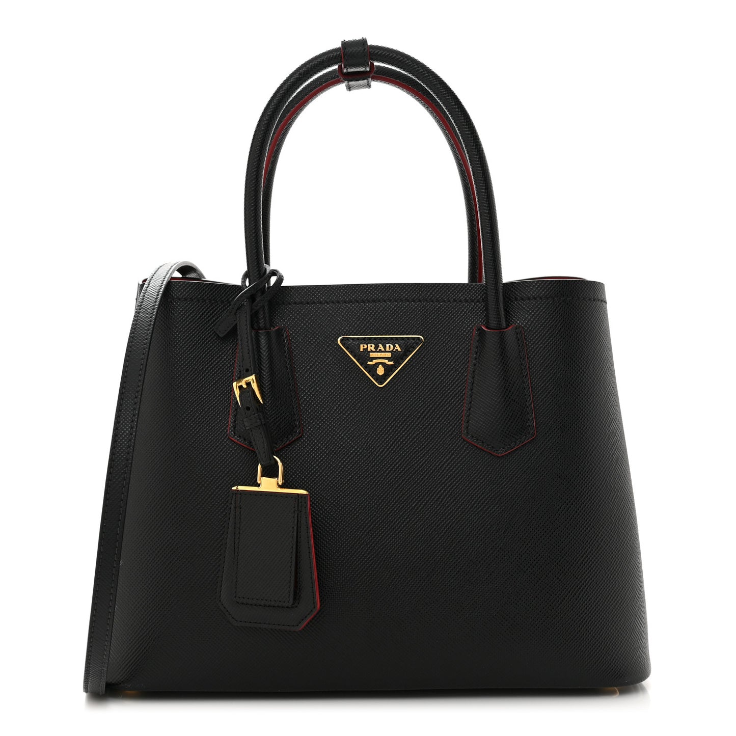 Saffiano Cuir Small Double Bag Black Fuoco