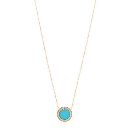 Tiffany 18K Yellow Gold Diamond Turquoise T Circle Pendant Necklace 1 of 6