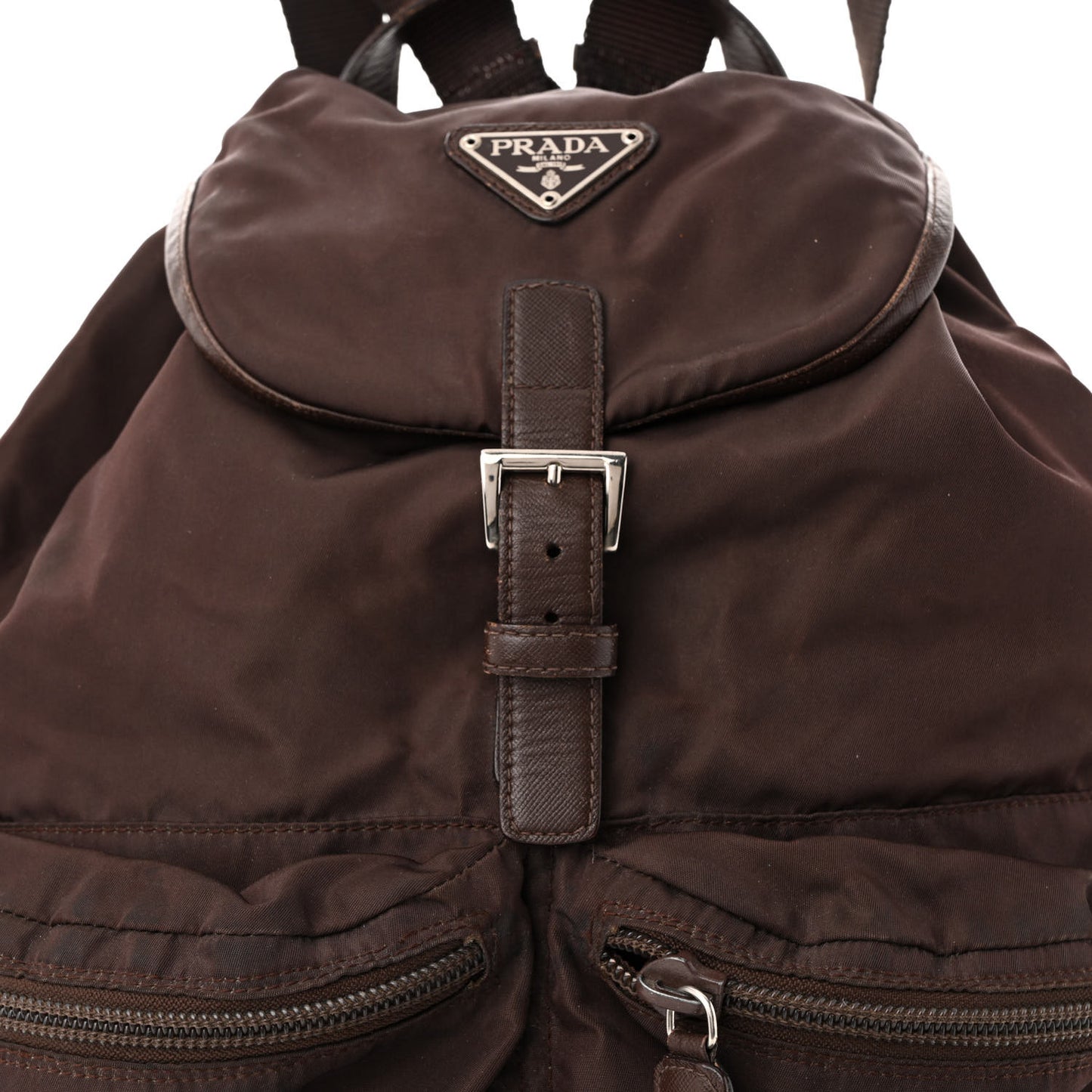 Nylon Vela Saffiano Medium Backpack Ebano