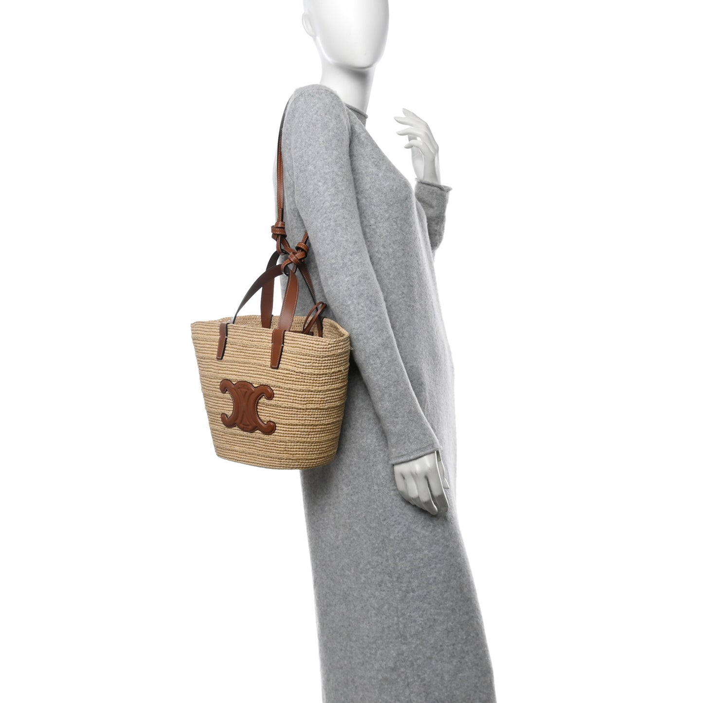 Raffia Calfskin Triomphe Teen Panier Tan