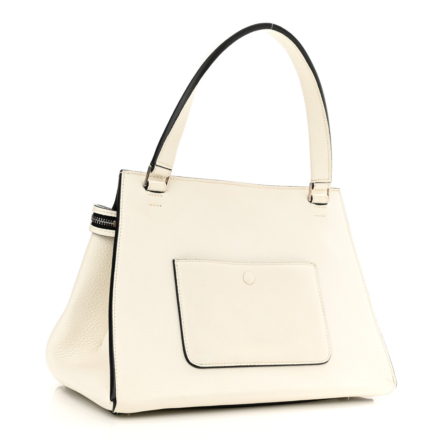 Grained Calfskin Medium Edge Shoulder Bag White