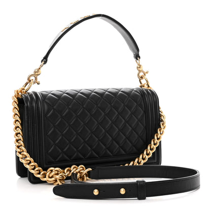 Chanel Calfskin Medium Boy Logo Top Handle Flap Black 3 of 9
