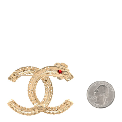 Chanel Crystal Resin CC Flower Brooch Gold Red 2 of 3