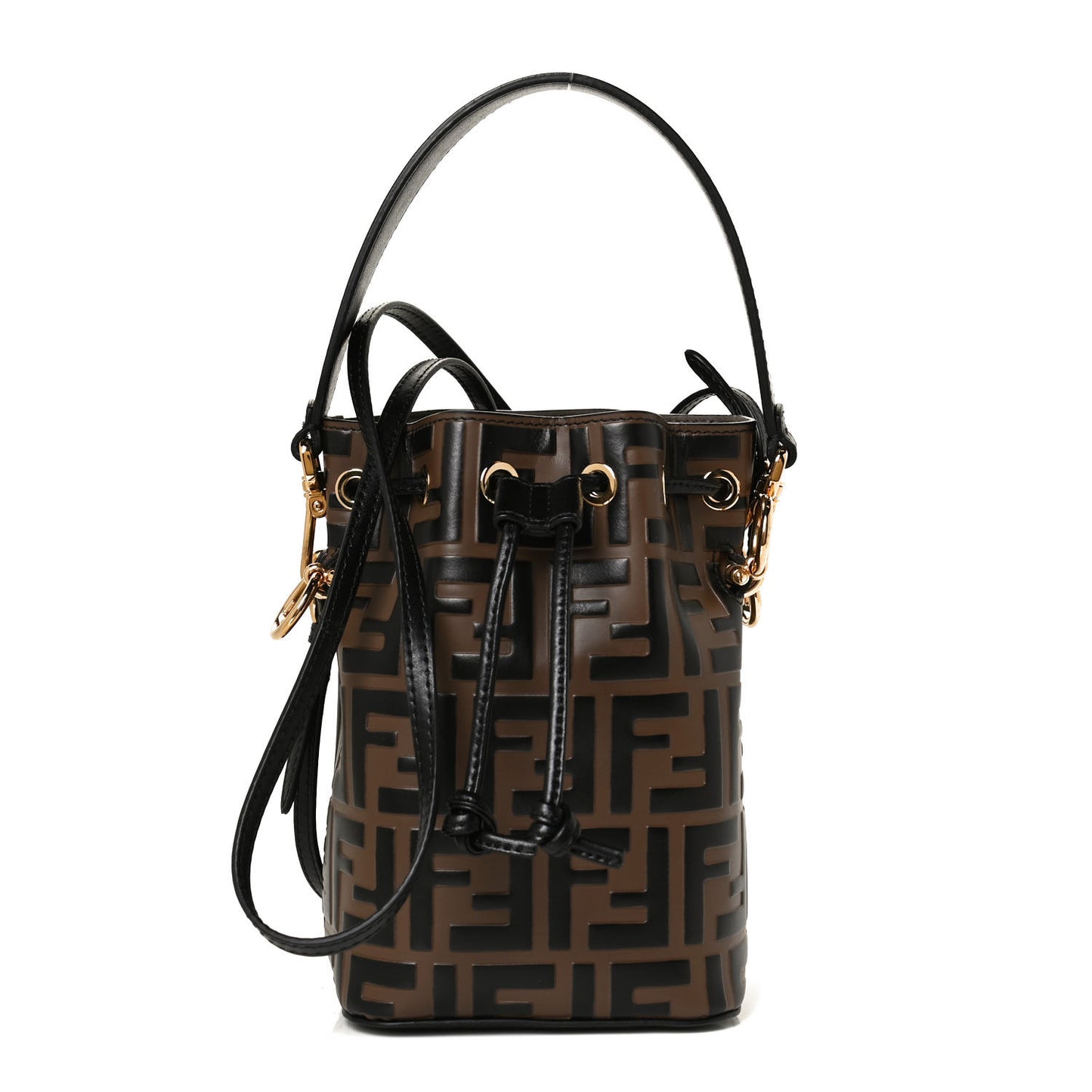 Vitello Liberty F is Fendi Bi-Color FF 1974 Embossed Mini Mon Tresor Bucket Bag Maya Black