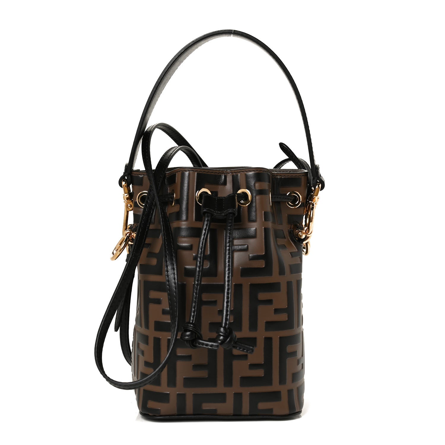Fendi Vitello Liberty F is Fendi Bi-Color FF 1974 Embossed Mini Mon Tresor Bucket Bag Maya Black 1 of 12