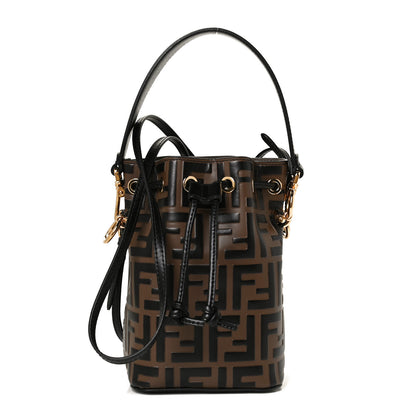 Fendi Vitello Liberty F is Fendi Bi-Color FF 1974 Embossed Mini Mon Tresor Bucket Bag Maya Black 1 of 12