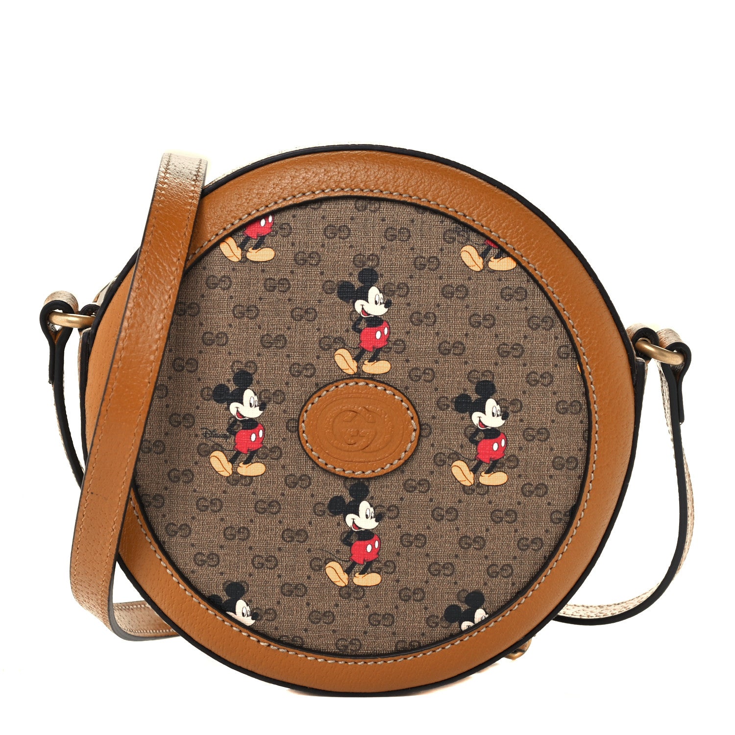 Gucci X DISNEY Mini Vintage GG Supreme Monogram Mickey Mouse Round Shoulder Bag Beige Vintage Sun Oil 1 of 12