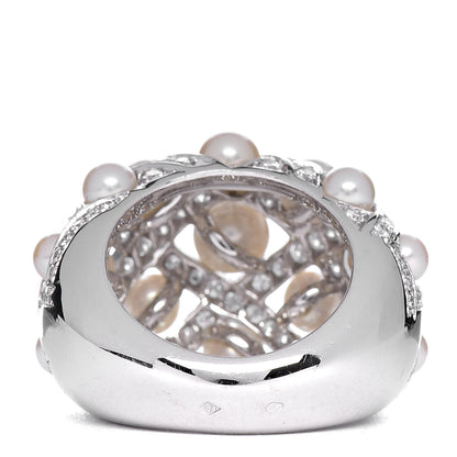 Chanel 18K White Gold Diamond Akoya Pearl Baroque Matelasse Ring 51 5.75 4 of 5