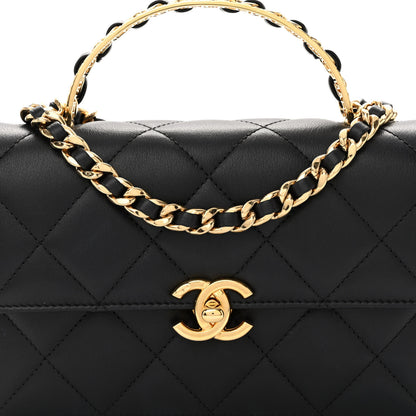 Chanel Lambskin Quilted Chain Logo Top Handle Flap Black 8 of 11