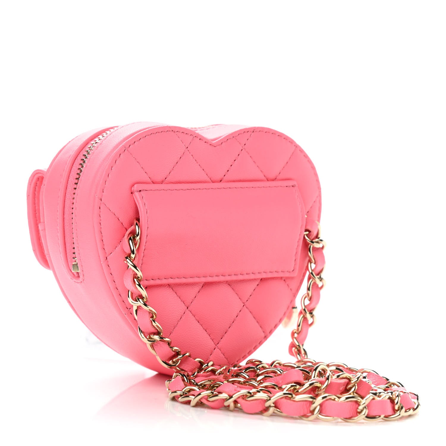 Chanel Lambskin Quilted CC In Love Heart Waist Belt Bag With Chain Pink 3 of 11