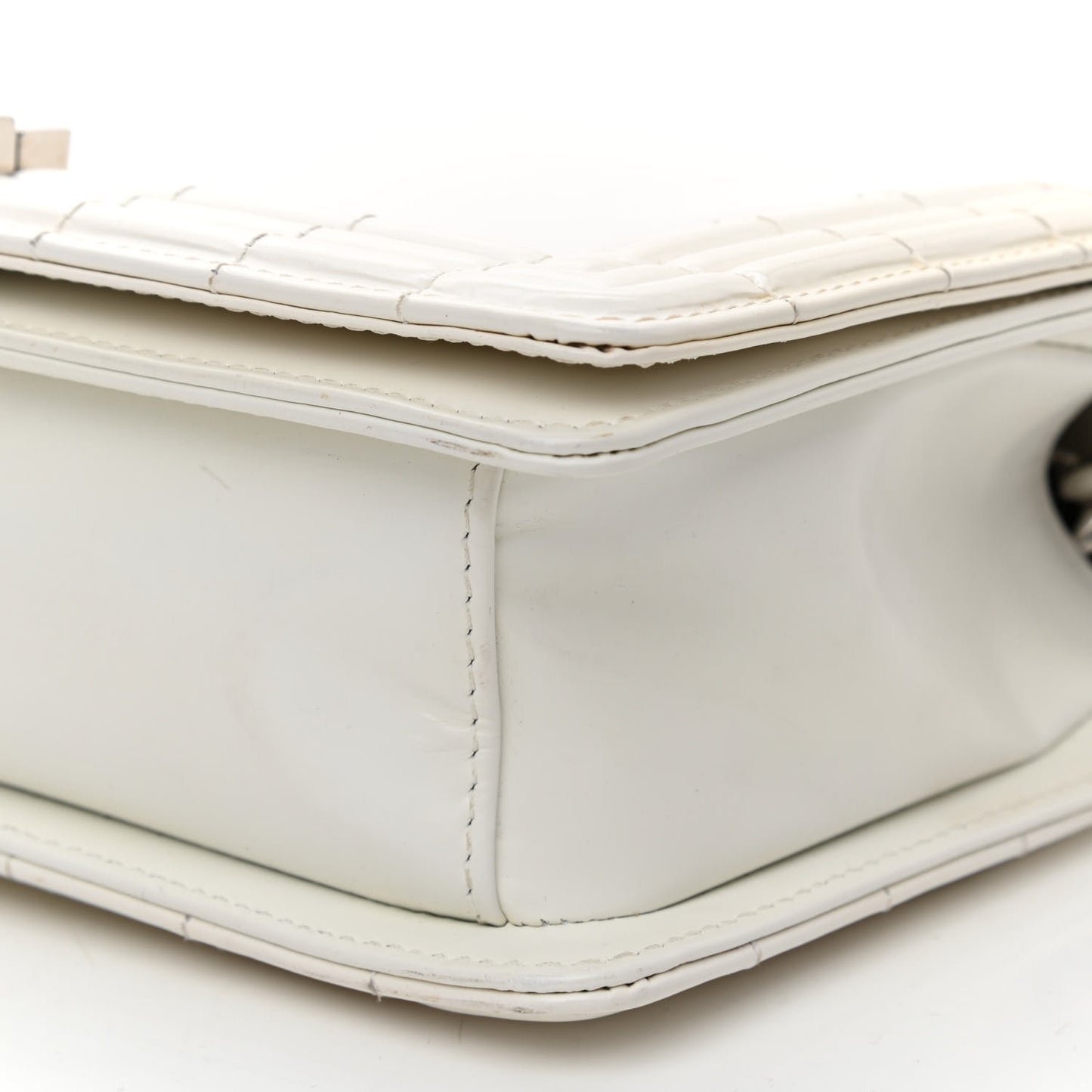 Glazed Calfskin Medium Boy Flap White