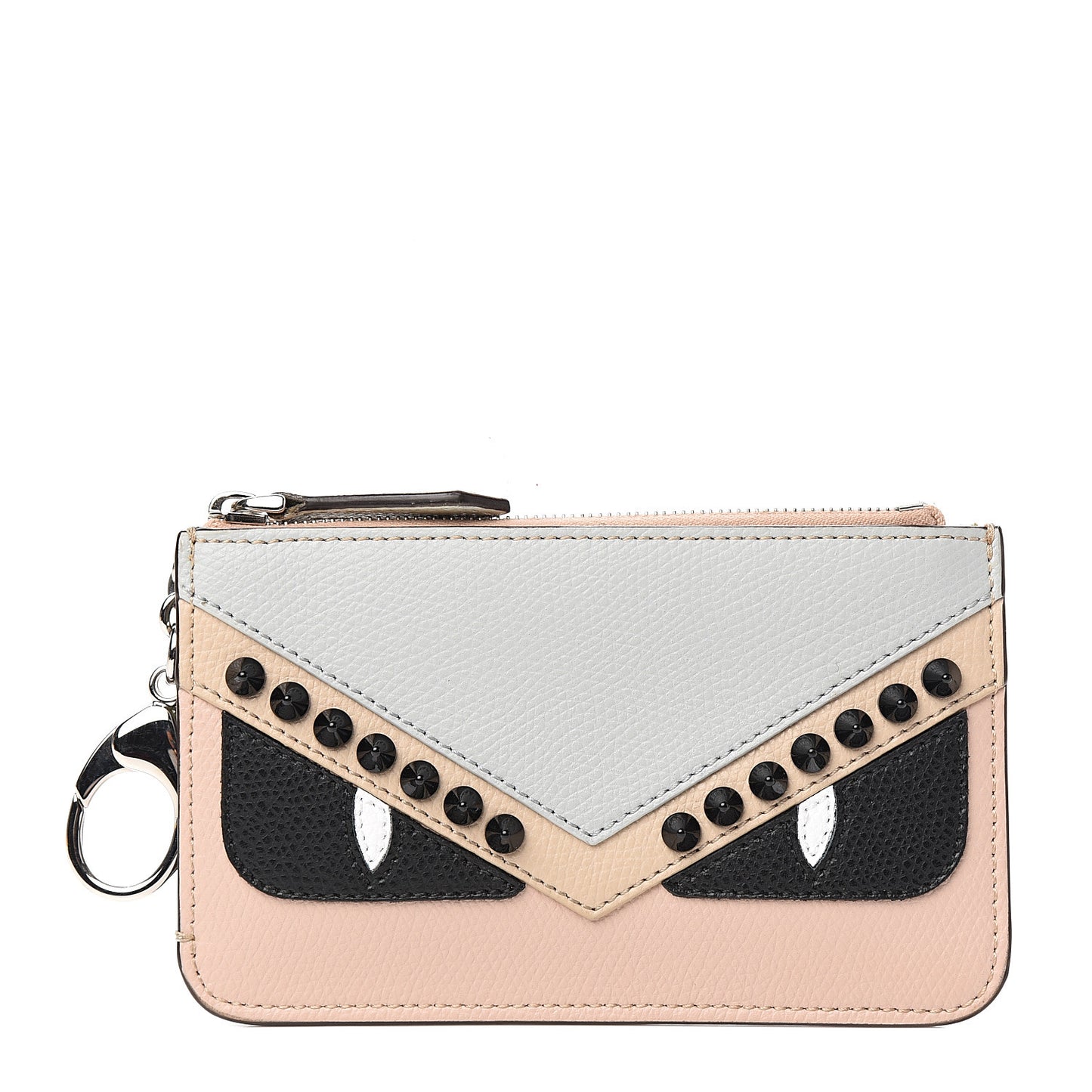 Vitello Cruise Studded Monster Eyes Coin Pouch Key Case Grigio Perla Amido Multicolor
