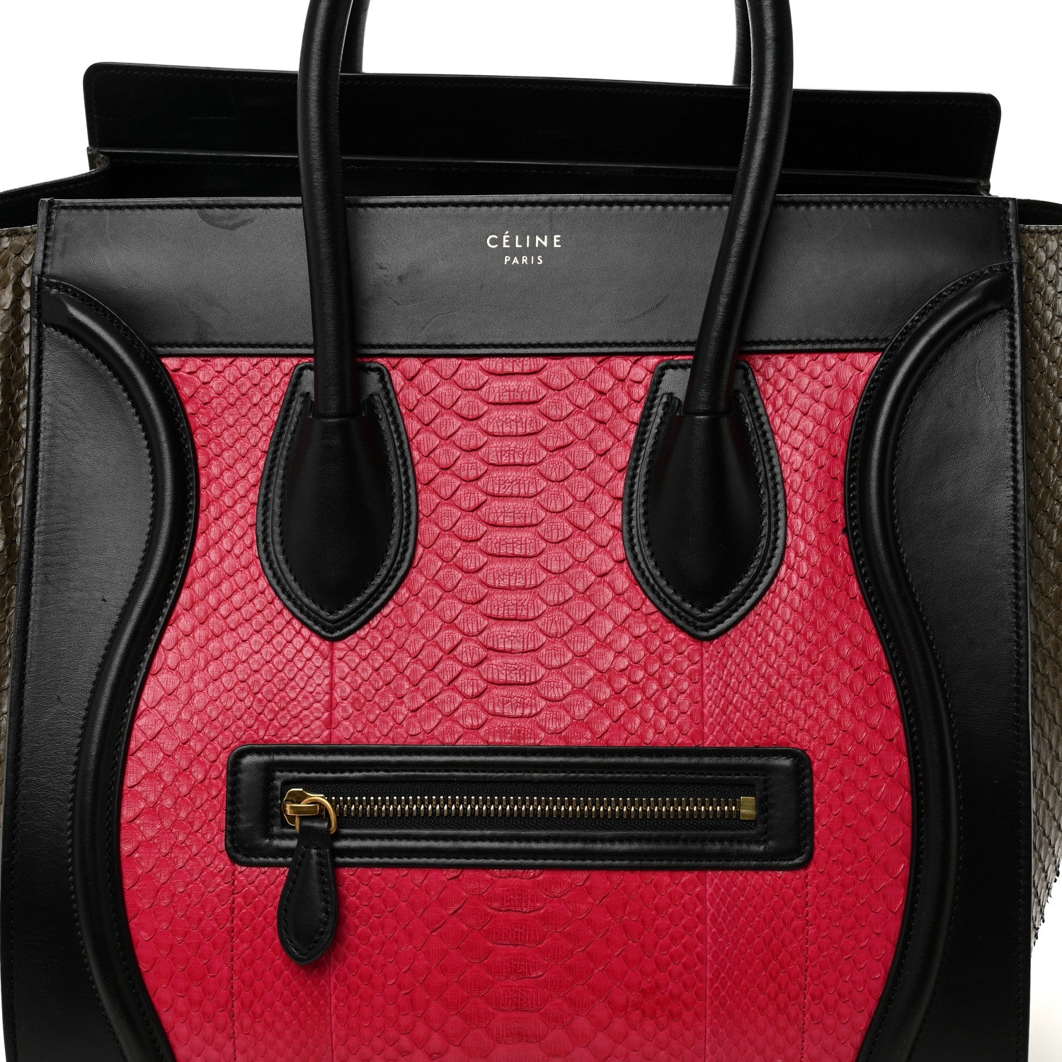 Celine Snakeskin Smooth Calfskin Mini Tri-Color Luggage Fuchsia 7 of 11