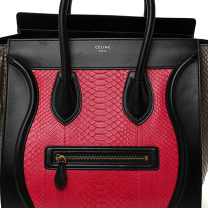 Celine Snakeskin Smooth Calfskin Mini Tri-Color Luggage Fuchsia 7 of 11