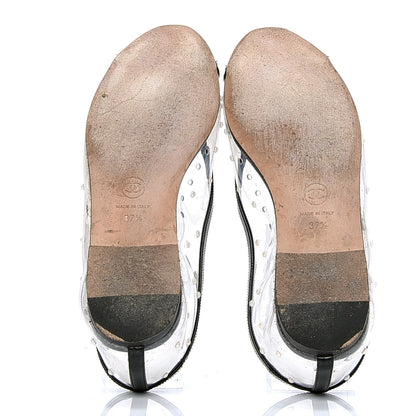 Chanel PVC Patent Calfskin Pearl Cap Toe Ballerina Flats 37.5 Transparent Black 5 of 6