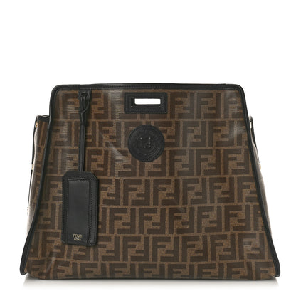 Fendi Glazed Fabric Vitello Century FF 1974 Stamp Patch Medium Peekaboo Defender Cover Mogano Panna Black 1 of 9