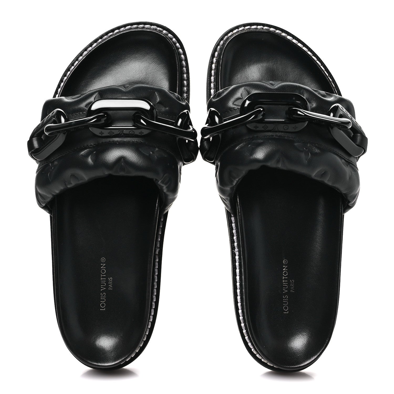 Louis Vuitton Calfskin Embossed Monogram Sunset Flat Comfort Mule 37 Black 2 of 9