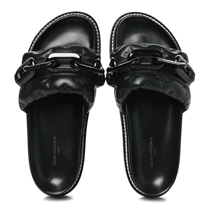 Louis Vuitton Calfskin Embossed Monogram Sunset Flat Comfort Mule 37 Black 2 of 9