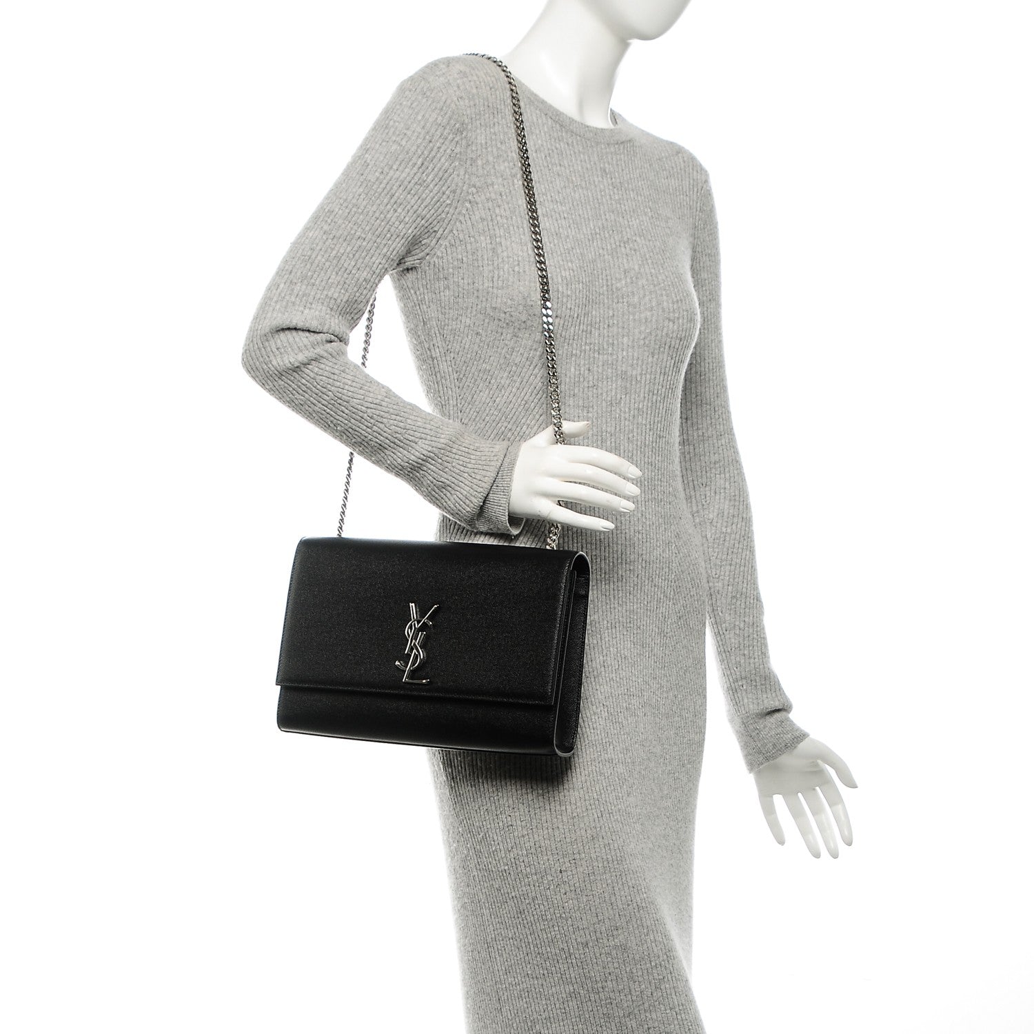 Saint Laurent Grain De Poudre Large Classic Monogram Kate Satchel Black 2 of 6