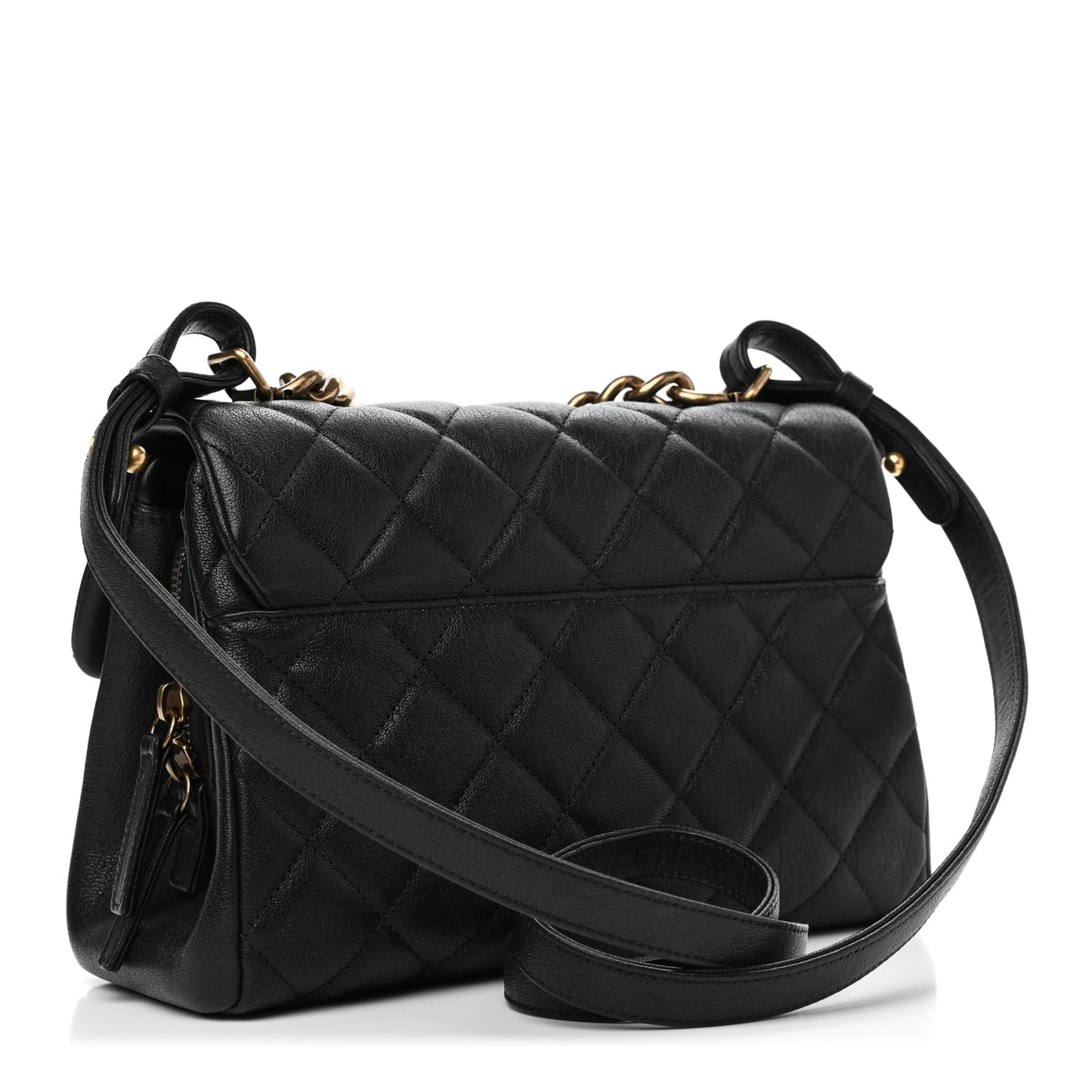 Shiny Sheepskin Quilted Small Trapezio Flap Black