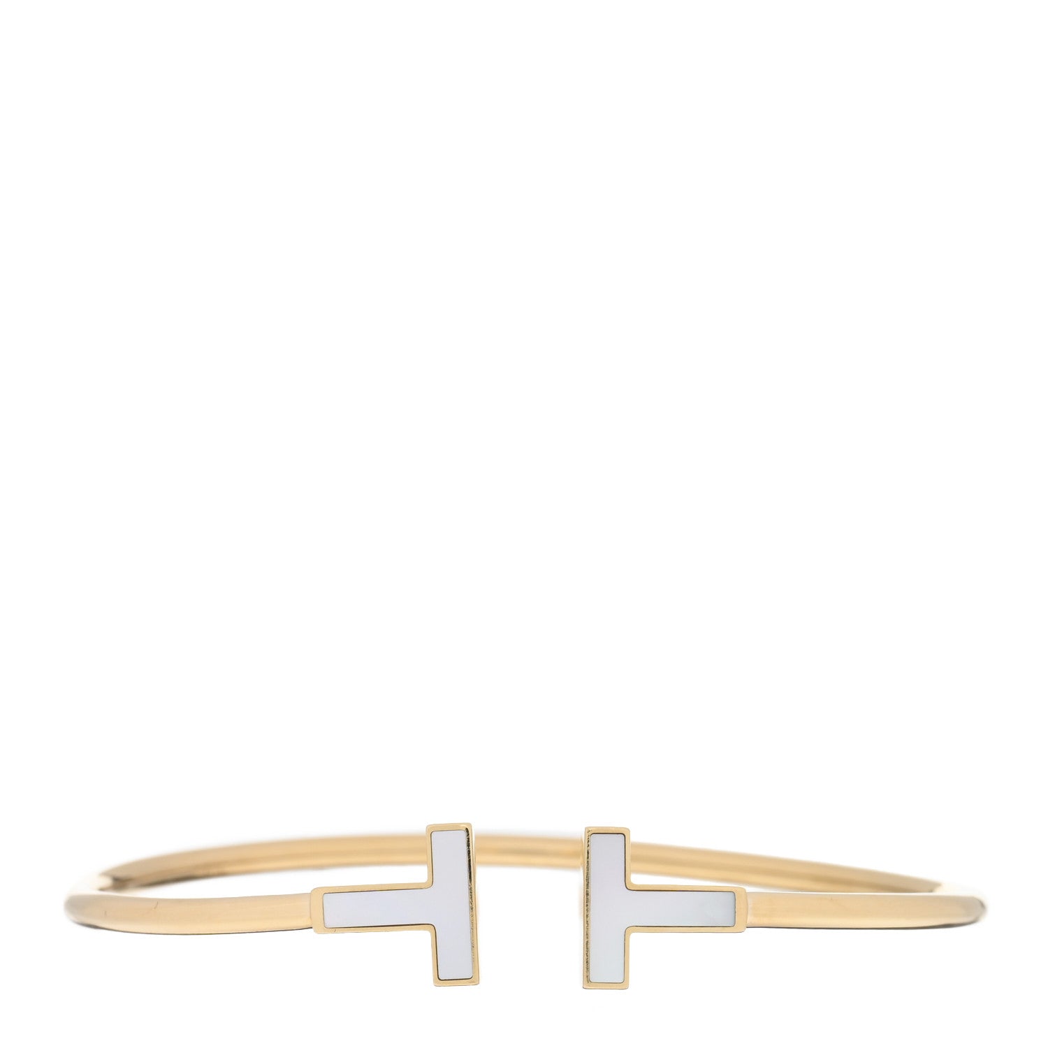 Tiffany 18K Yellow Gold Mother of Pearl T Wire Bracelet 1 of 4