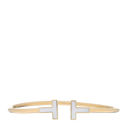 Tiffany 18K Yellow Gold Mother of Pearl T Wire Bracelet 1 of 4