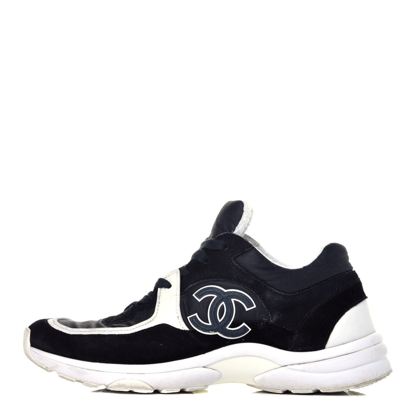 Fabric Calfskin Suede CC Womens Sneakers 42 Black Navy White