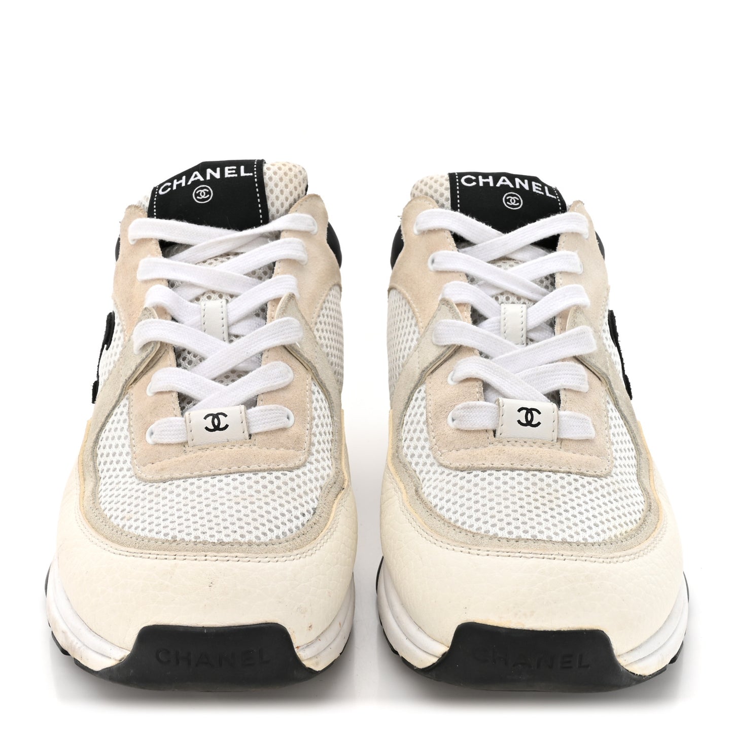Mesh Suede Calfskin Grained Calfskin Womens CC Sneakers 41 White Black