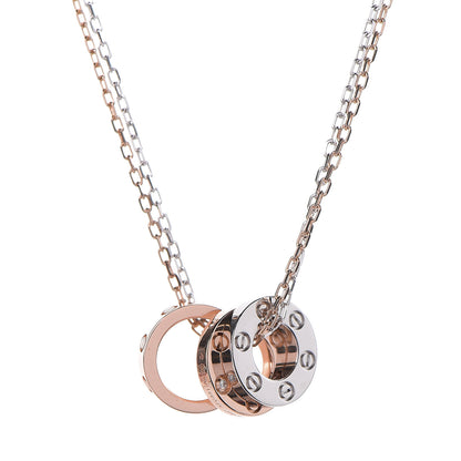 Cartier 18K White Pink Gold Diamond Three Ring LOVE Pendant Necklace 4 of 5